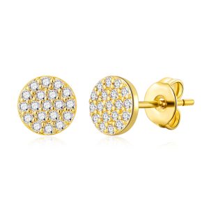 Gold Plated Pave Round Earrings Created with Zircondia® Crystals