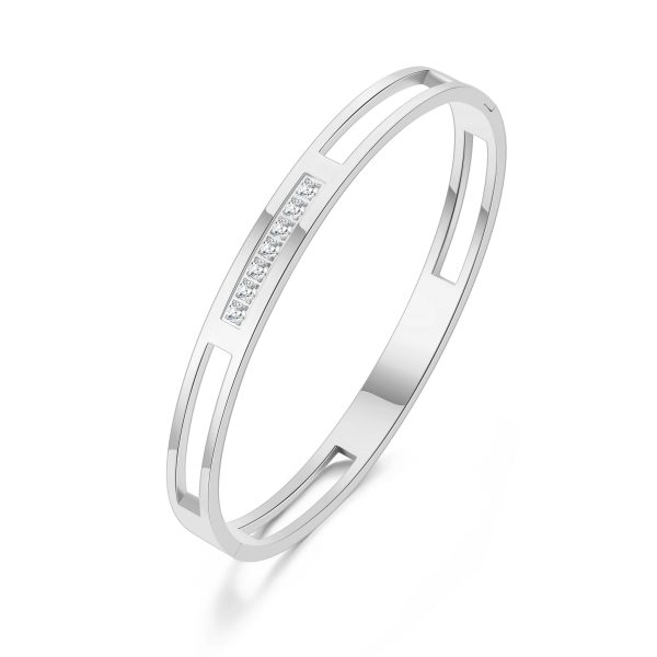 Stainless Steel Channel Bangle Created with Zircondia® Crystals (7 Inch)