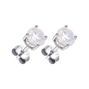 Sterling Silver White Opal Earrings Created with Zircondia® Crystals