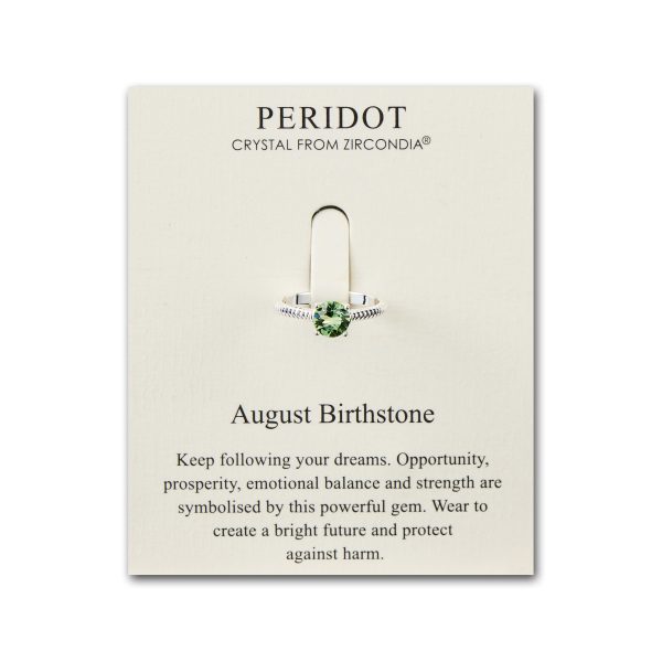 August (Peridot) Adjustable Birthstone Ring Created with Zircondia® Crystals