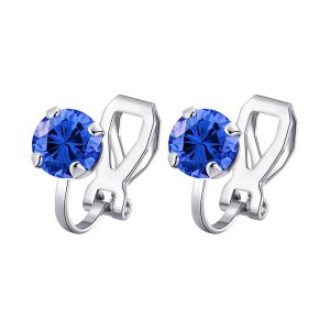 Dark Blue Crystal Clip On Earrings Created with Zircondia® Crystals