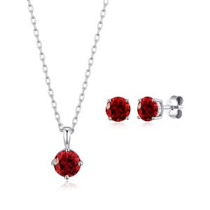 Sterling Silver January (Garnet) Birthstone Necklace & Earrings Set Created with Zircondia® Crystals