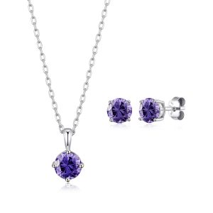 Sterling Silver February (Amethyst) Birthstone Necklace & Earrings Set Created with Zircondia® Crystals