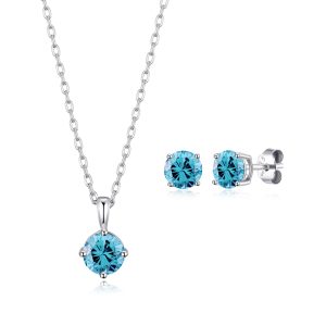 Sterling Silver March (Aquamarine) Birthstone Necklace & Earrings Set Created with Zircondia® Crystals