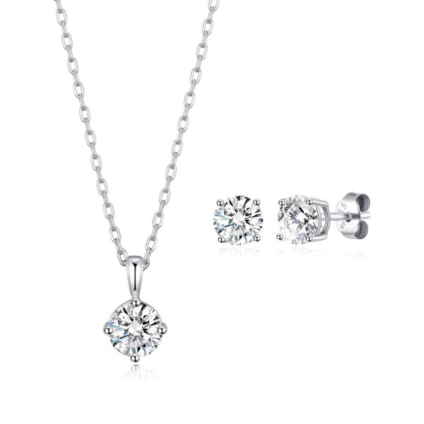 Sterling Silver April (Diamond) Birthstone Necklace & Earrings Set Created with Zircondia® Crystals