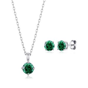 Sterling Silver May (Emerald) Birthstone Necklace & Earrings Set Created with Zircondia® Crystals