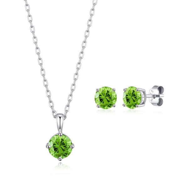 Sterling Silver August (Peridot) Birthstone Necklace & Earrings Set Created with Zircondia® Crystals