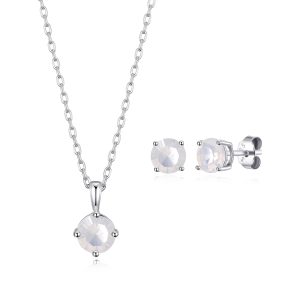 Sterling Silver October (Opal) Birthstone Necklace & Earrings Set Created with Zircondia® Crystals