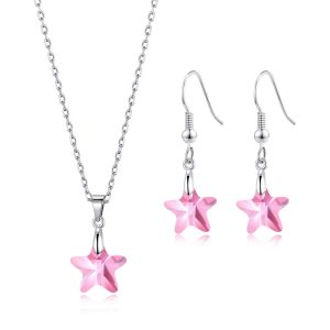 Sterling Silver Light Rose Star Set Created with Zircondia® Crystals