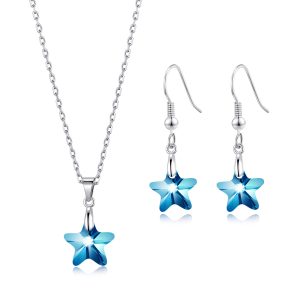 Sterling Silver Aquamarine Star Set Created with Zircondia® Crystals