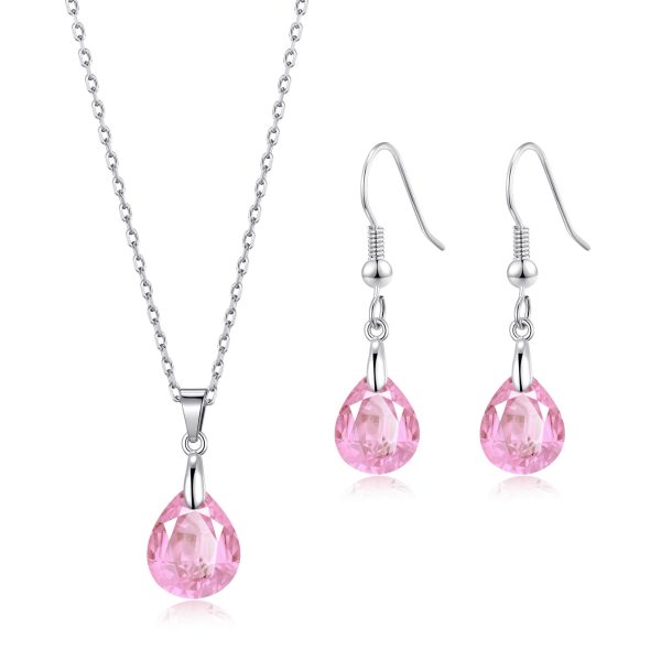 Sterling Silver Light Rose Pear Set Created with Zircondia® Crystals