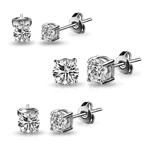 Three Pack of Silver Plated 4mm, 5mm & 6mm Earrings Created with Zircondia® Crystals