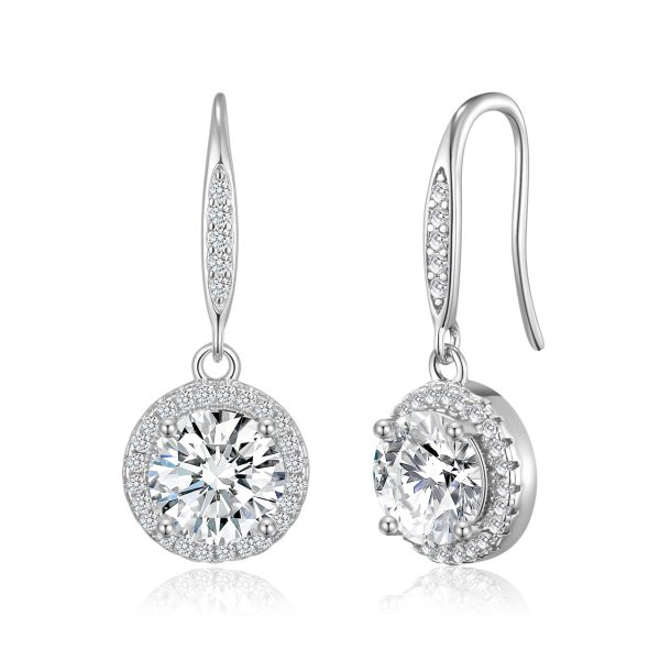 Silver Plated Halo Drop Earrings Created with Zircondia® Crystals