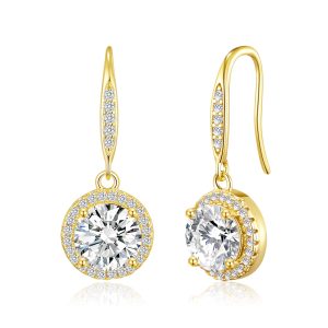 Gold Plated Halo Drop Earrings Created with Zircondia® Crystals