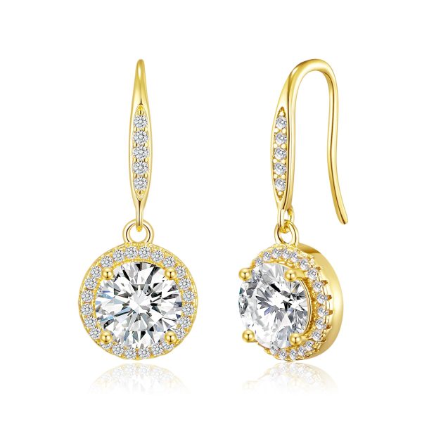 Gold Plated Halo Drop Earrings Created with Zircondia® Crystals