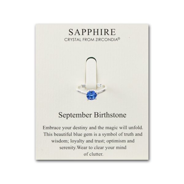 September (Sapphire) Adjustable Birthstone Ring Created with Zircondia® Crystals