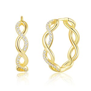 Gold Plated Infinity Hoop Earrings Created with Zircondia® Crystals