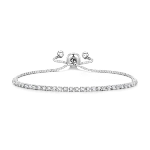 Silver Plated 2mm Adjustable Tennis Bracelet Created with Zircondia® Crystals