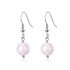 Rose Quartz Gemstone Round Drop Earrings