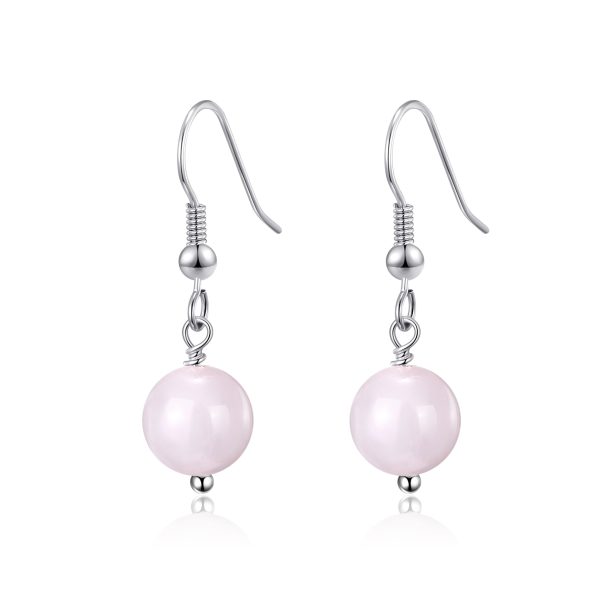 Rose Quartz Gemstone Round Drop Earrings