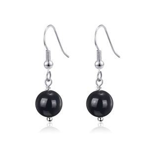 Black Onyx Gemstone Round Drop Earrings