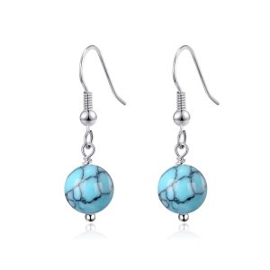 Synthetic Turquoise Gemstone Round Drop Earrings