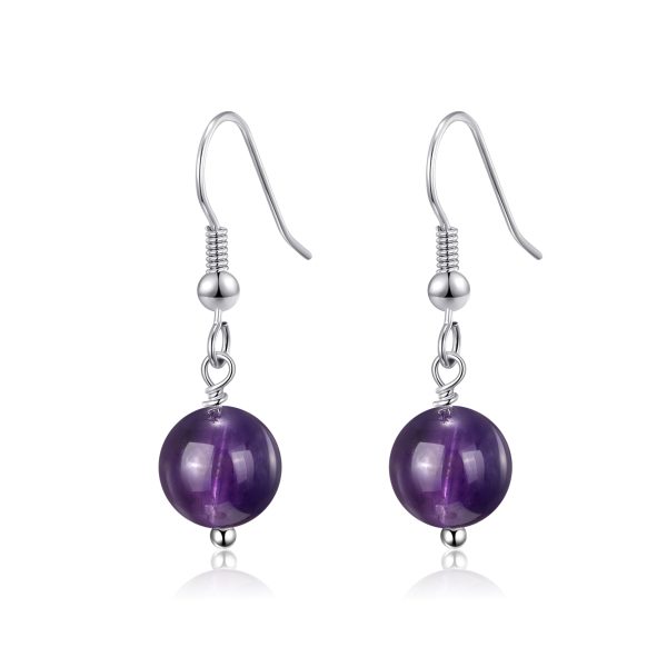 Amethyst Gemstone Round Drop Earrings