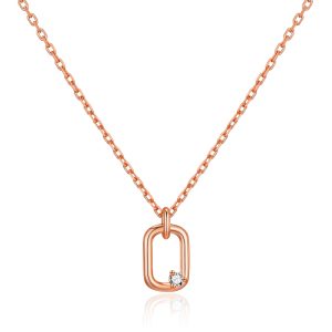 Rose Gold Plated Paperclip Necklace Created with Zircondia® Crystals