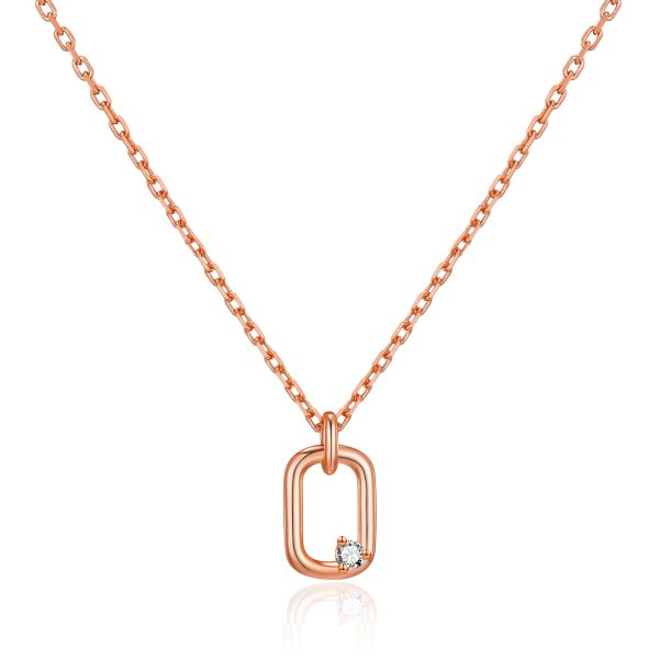 Rose Gold Plated Paperclip Necklace Created with Zircondia® Crystals