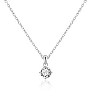 Silver Plated Solitaire Necklace Created with Zircondia® Crystals