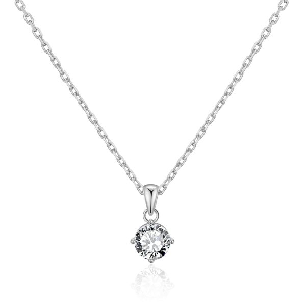 Silver Plated Solitaire Necklace Created with Zircondia® Crystals