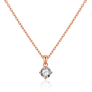 Rose Gold Plated Solitaire Necklace Created with Zircondia® Crystals