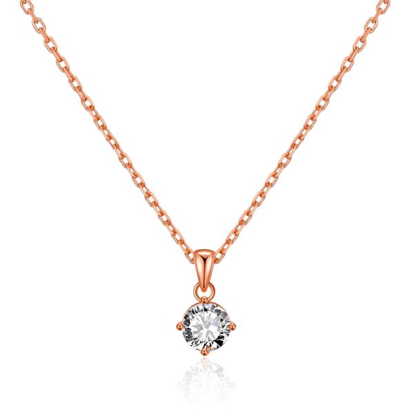 Rose Gold Plated Solitaire Necklace Created with Zircondia® Crystals