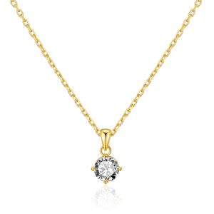 Gold Plated Solitaire Necklace Created with Zircondia® Crystals