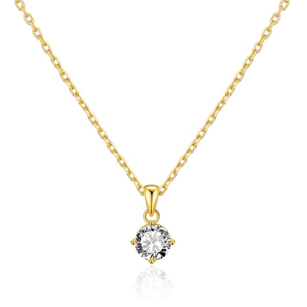 Gold Plated Solitaire Necklace Created with Zircondia® Crystals