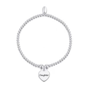 Daughter Heart Charm Beaded Stretch Bracelet