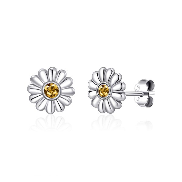 Sterling Silver Daisy Earrings Created with Zircondia® Crystals