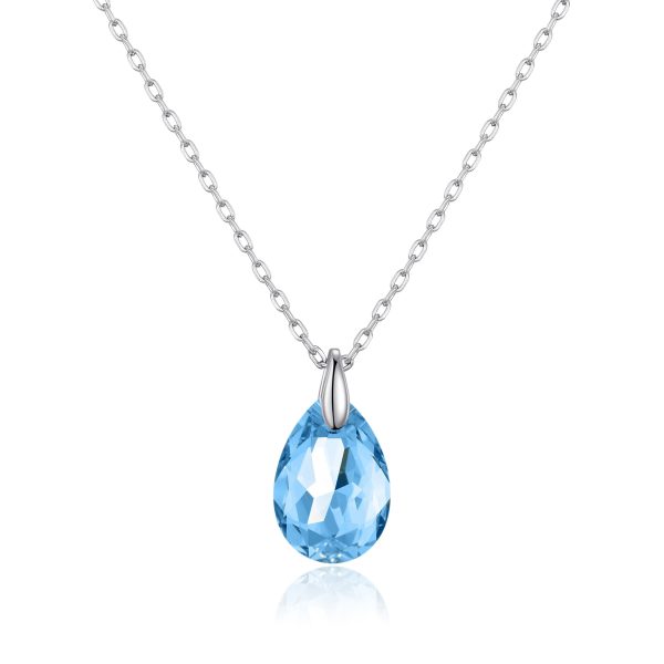 Sterling Silver Aquamarine Necklace Created with Zircondia® Crystals