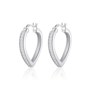 Sterling Silver Crystal Heart Hoop Earrings Created with Zircondia® Crystals