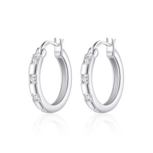 Sterling Silver Four Stone Hoop Earrings Created with Zircondia® Crystals