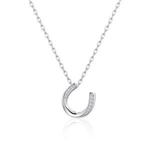 Sterling Silver Horseshoe Necklace Created with Zircondia® Crystals