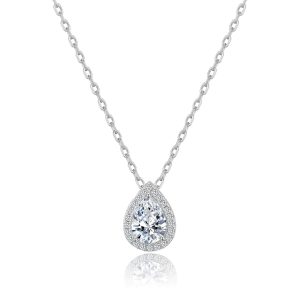 Silver Plated Pear Halo Necklace Created with Zircondia® Crystals