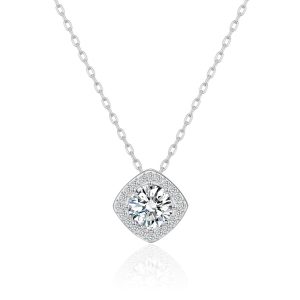 Silver Plated Square Halo Necklace Created with Zircondia® Crystals