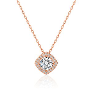 Rose Gold Plated Square Halo Necklace Created with Zircondia® Crystals