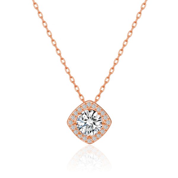 Rose Gold Plated Square Halo Necklace Created with Zircondia® Crystals