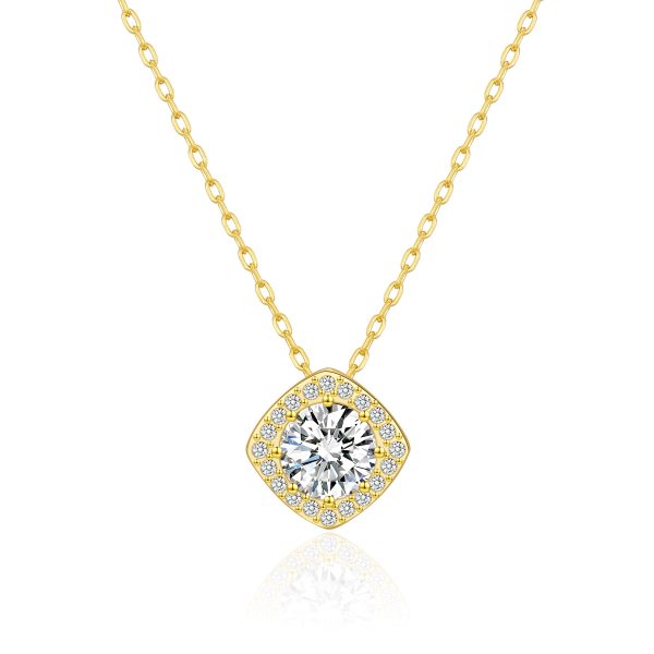 Gold Plated Square Halo Necklace Created with Zircondia® Crystals