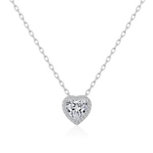 Silver Plated Heart Halo Necklace Created with Zircondia® Crystals