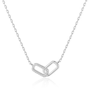 Silver Plated Paperclip Link Necklace Created with Zircondia® Crystals