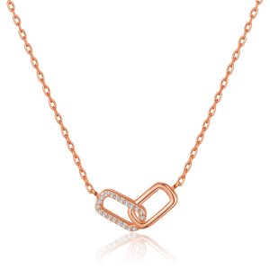 Rose Gold Plated Paperclip Link Necklace Created with Zircondia® Crystals