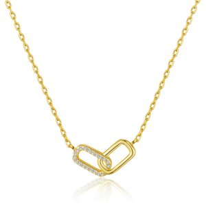 Gold Plated Paperclip Link Necklace Created with Zircondia® Crystals